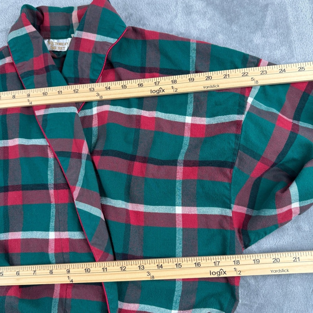 Vintage Victoria's Secret Gold Label Green Red Plaid Cotton Robe P/S Academia - Picture 9 of 16